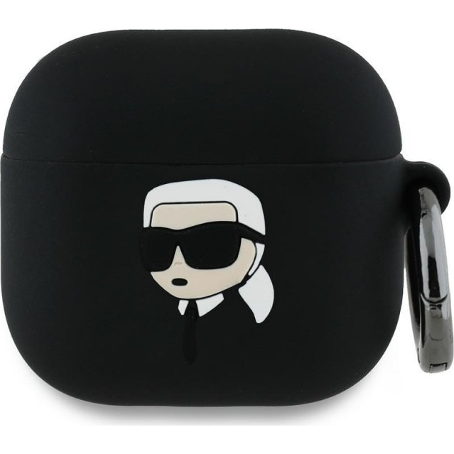 Oryginalne ekskluzywne etui od marki Karl Lagerfeld z kolekcji Silicone Karl Head 3D dla Apple AirPods 4, czarne